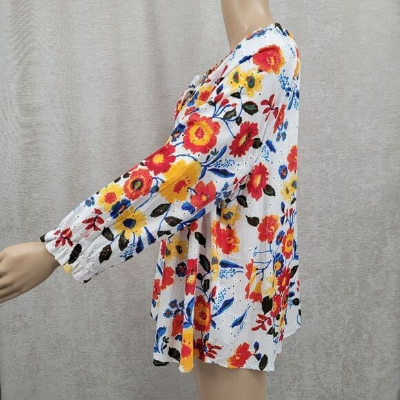 Intro Cotton Floral Print Eyelet Embroidered Women's Button Down Top NEW - Picture 4 of 11